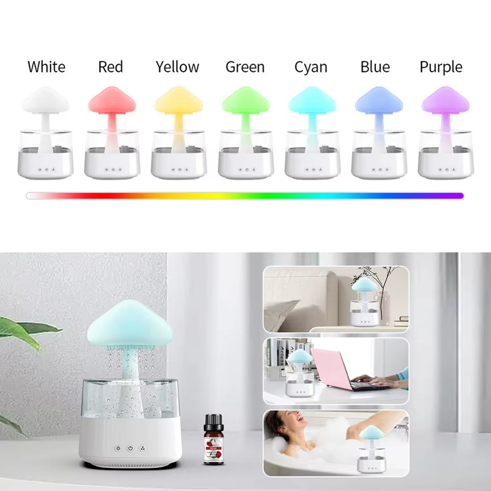 Mushroom Rain Air Humidifier Electric Aroma Diffuser Rain Cloud Smell Distributor Relax Water Drops Sounds Colorful Night Lights