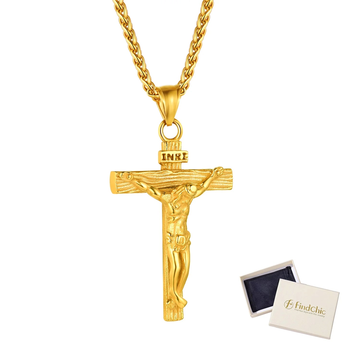 Men Cross Necklace Pendant 18K Gold Lord'S Prayer Pendant with 22+2 Inch Chain,With Gift Packaged