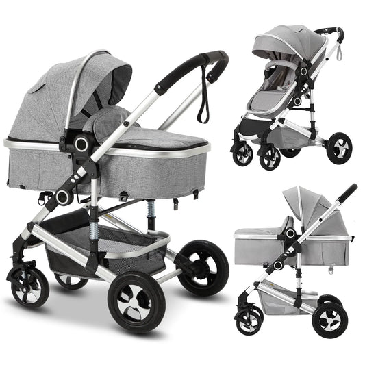 3-In-1 Convertible Baby Stroller, Folding Newborn Stroller with Big Seat, 21LB, Dark Grey