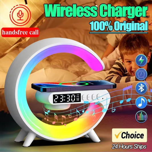 G Atmosphere Goodnight Light Wireless Charger Speaker Clock 6 Lighting Modes for Iphone 15 14 13 Samsung Fast Charging Station