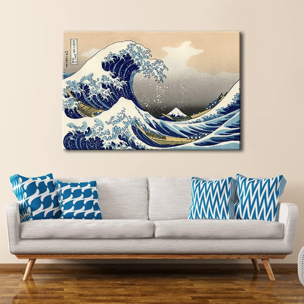 Great Wave of Kanagawa Katsushika Hokusai Giclee Canvas Prints Wall Art Abstract Seascape Pictures Paintings for Living Room Home Decorations Large Modern Stretched and Framed Sea Artwork