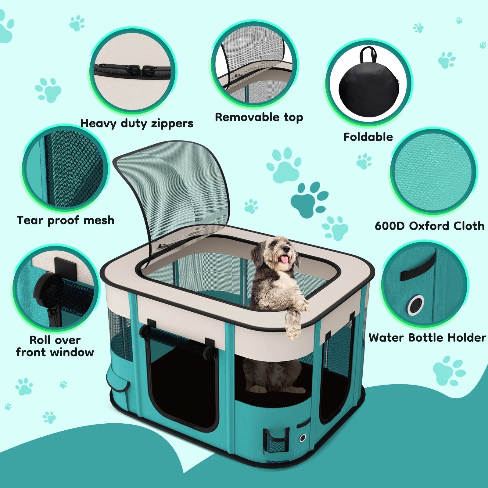 Pet Playpen, Foldable Portable Dog Cat Playpens Exercise Kennel Tent, Removable Shade Cover, Indoor Outdoor Travel Camping Use