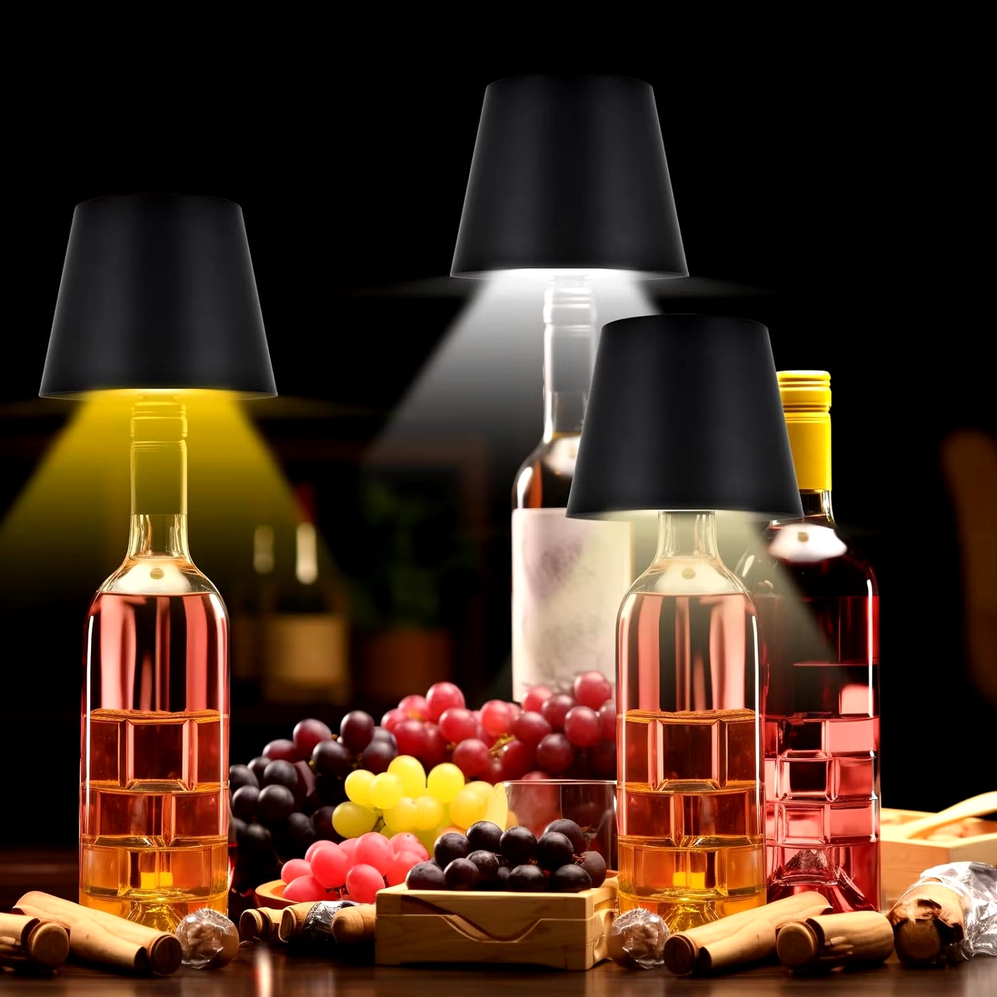 Wireless Bottle Table Lamp Touch Control of 3 Colors and Stepless Dimming Night Lamp Suitable for Bar Wine Bottles Desk Lights