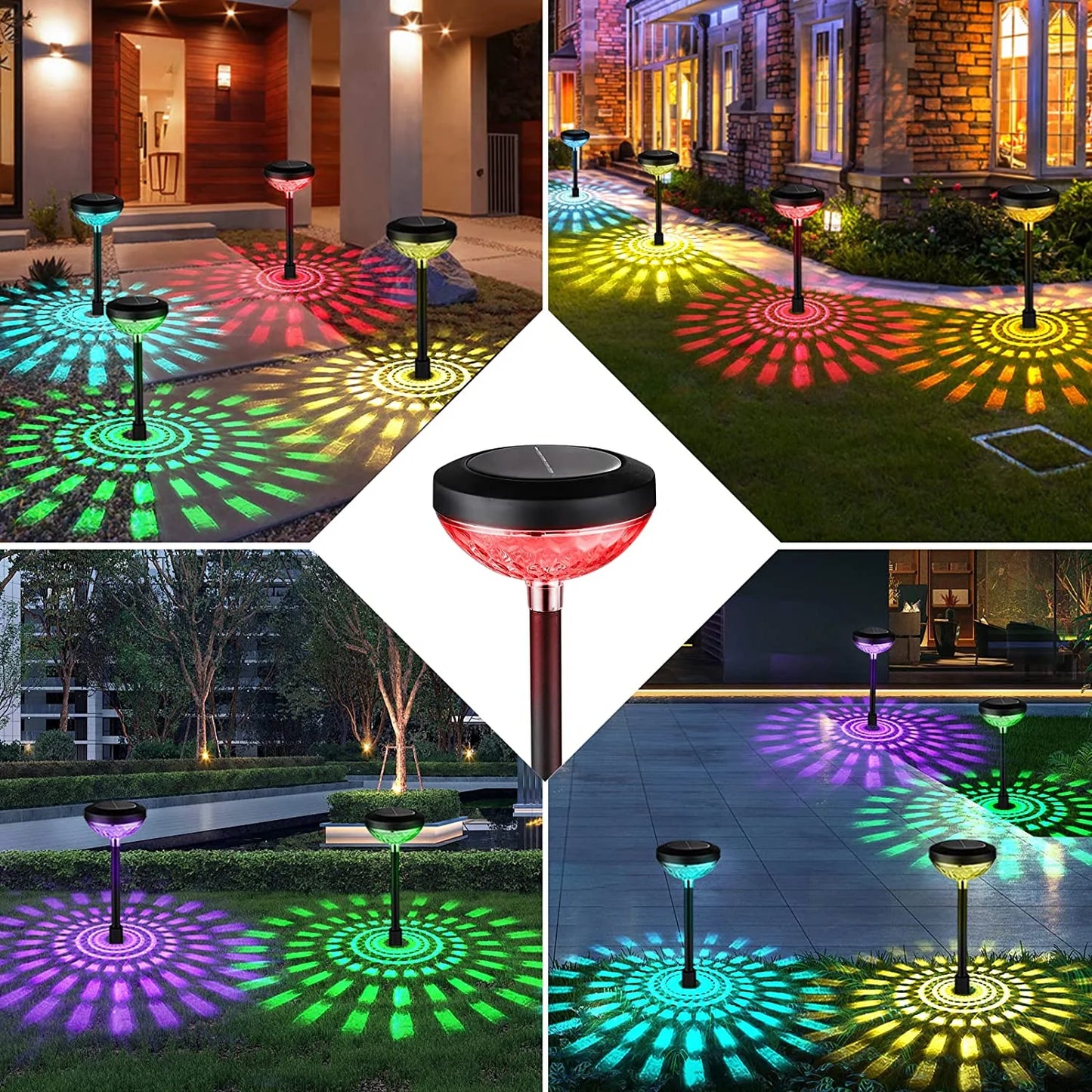 Outdoor Solar Pathway Lights, 6 Pack Dual Mode Waterproof LED Solar Lights for Walkway Yard Garden Lawn Patio - White & Multi-Color