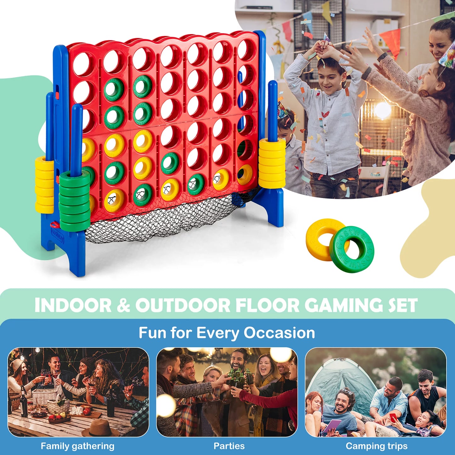 4-To-Score Giant Game Set 4-In-A-Row Connect Game W/Net Storage for Kids & Adult