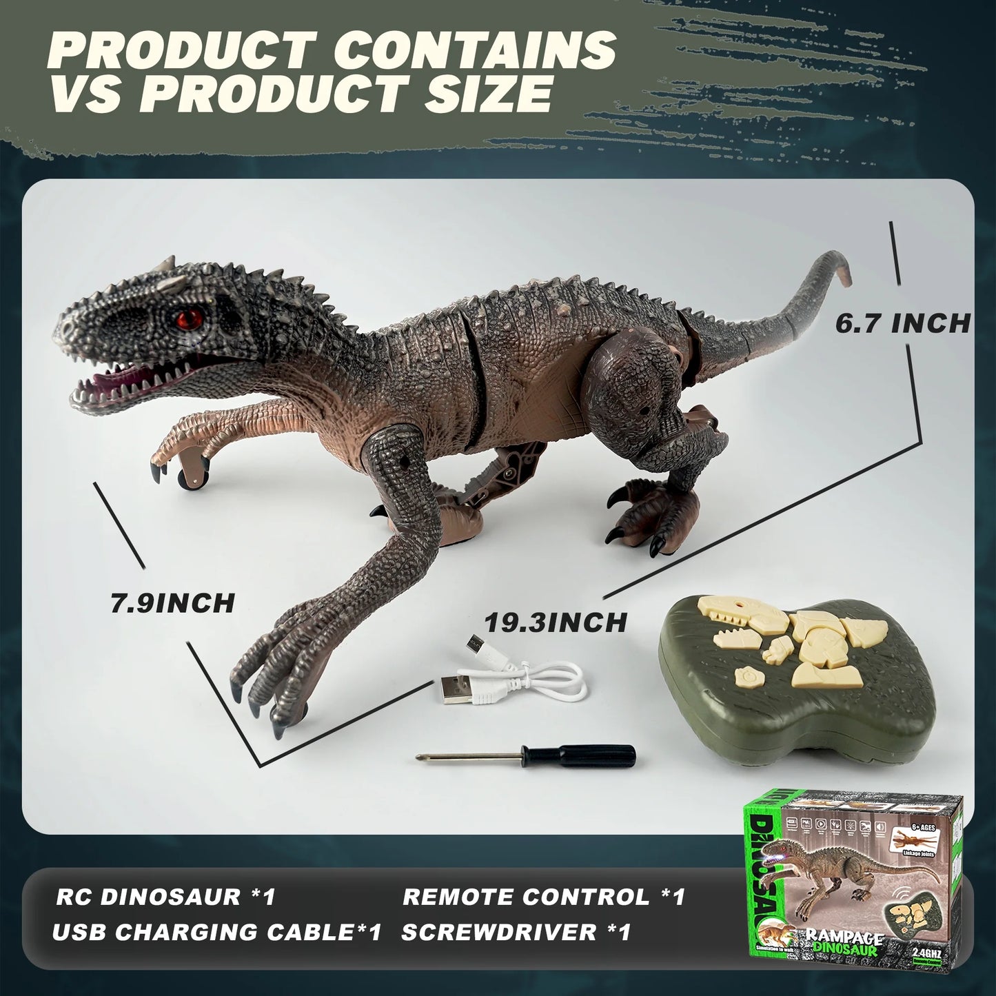 Remote Control Dinosaur Toy for Kids, LED Lightup Walking Roaring Velociraptor, RC Dinosaur Toys for 3-6 Boys Girls