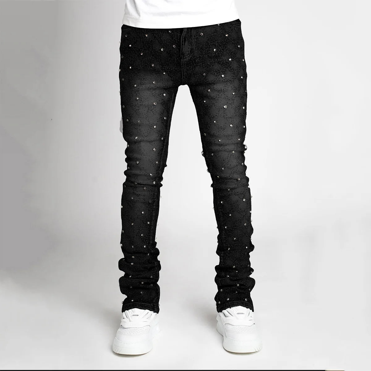 European Personality Stacked Jeans for Men Slim Fit Stretchy Pearls Man'S New Designer Jeans