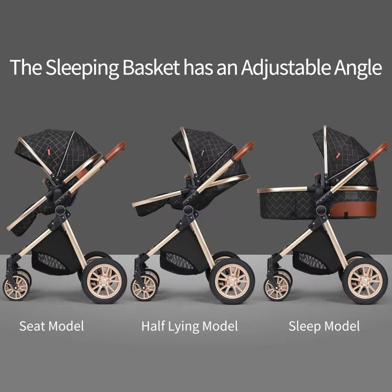 3 in 1 Baby Travel System Infant Baby Stroller Pushchair High Landscape Reversible Foldable Portable Stroller Newborn Pram Recli