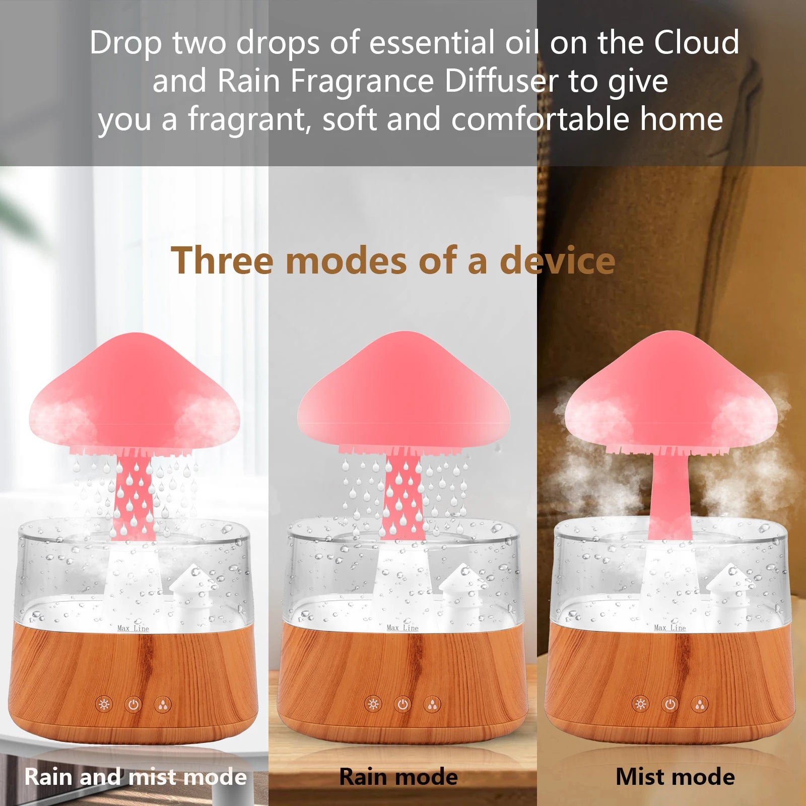 2024 Rain Cloud Humidifier Relax Diffuser Humidifier Raindrop Aromatherapy Machine Air Humidifier with 7 Colours Rain Lamp Home