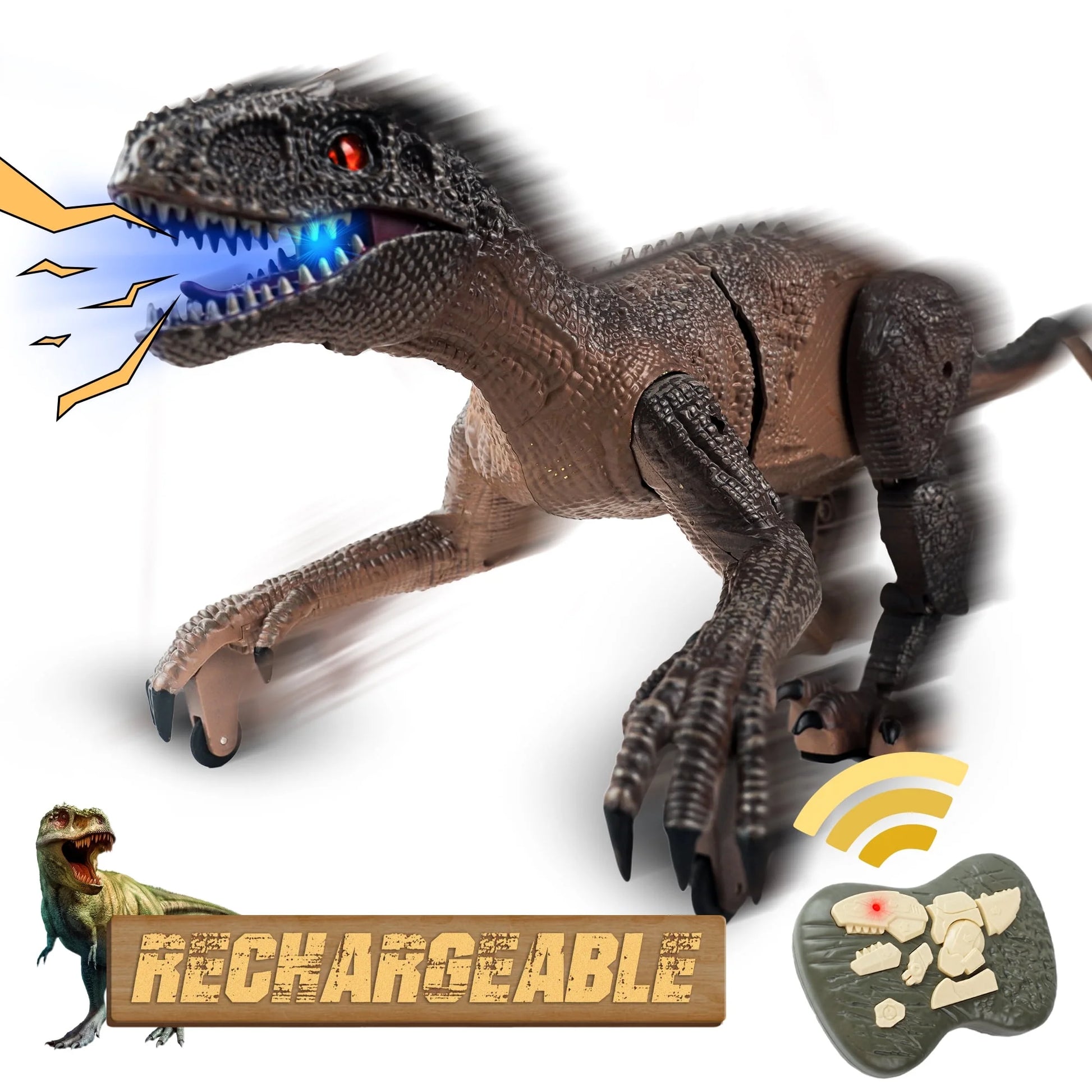 Remote Control Dinosaur Toy for Kids, LED Lightup Walking Roaring Velociraptor, RC Dinosaur Toys for 3-6 Boys Girls