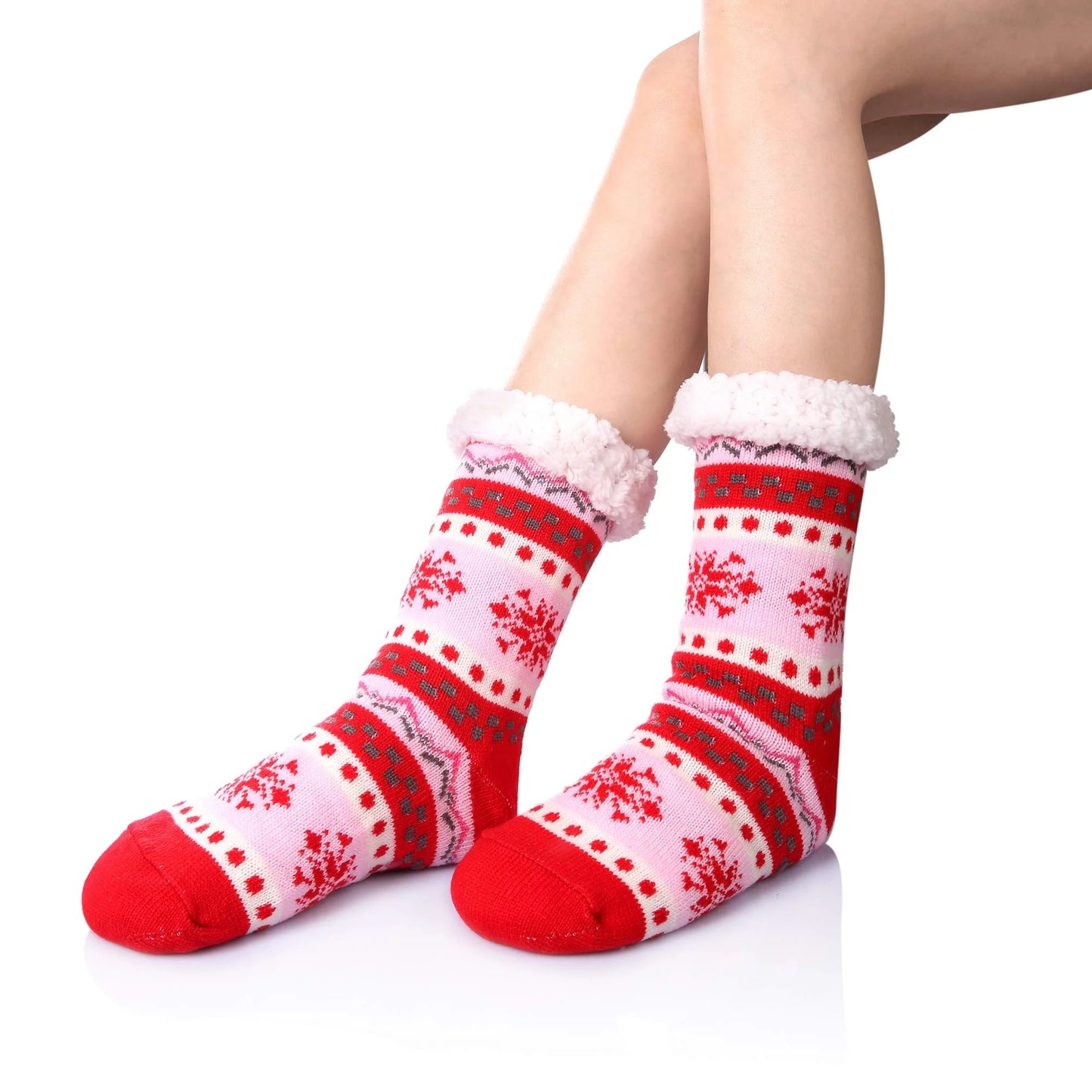 1Pair Women Men Christmas Slipper Socks Fuzzy Thermal Bed Sherpa Slipper Socks Fleece US 5-11 Christmas Socks