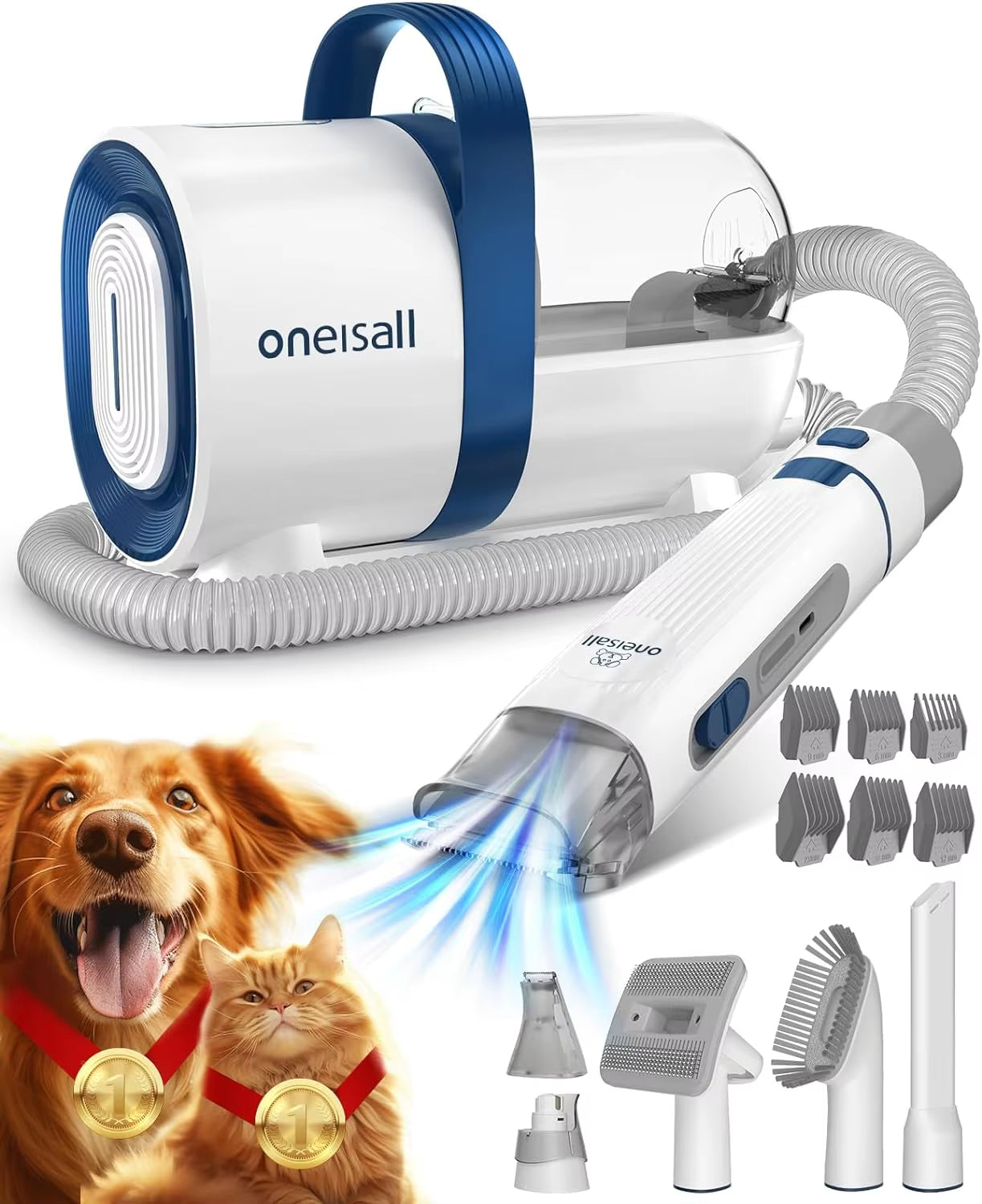 Oneisall Dog Hair Vacuum & Dog Grooming Kit, Pet Grooming Vacuum with Pet Clipper Nail Grinder, 1.5L Dust Cup Dog Brush Vacuum