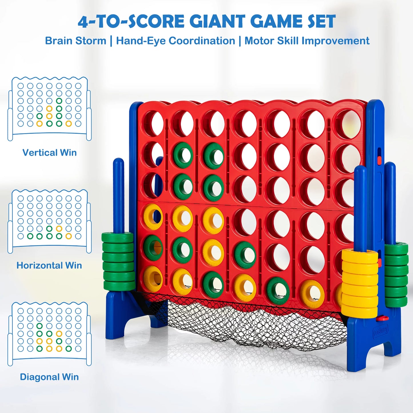 4-To-Score Giant Game Set 4-In-A-Row Connect Game W/Net Storage for Kids & Adult