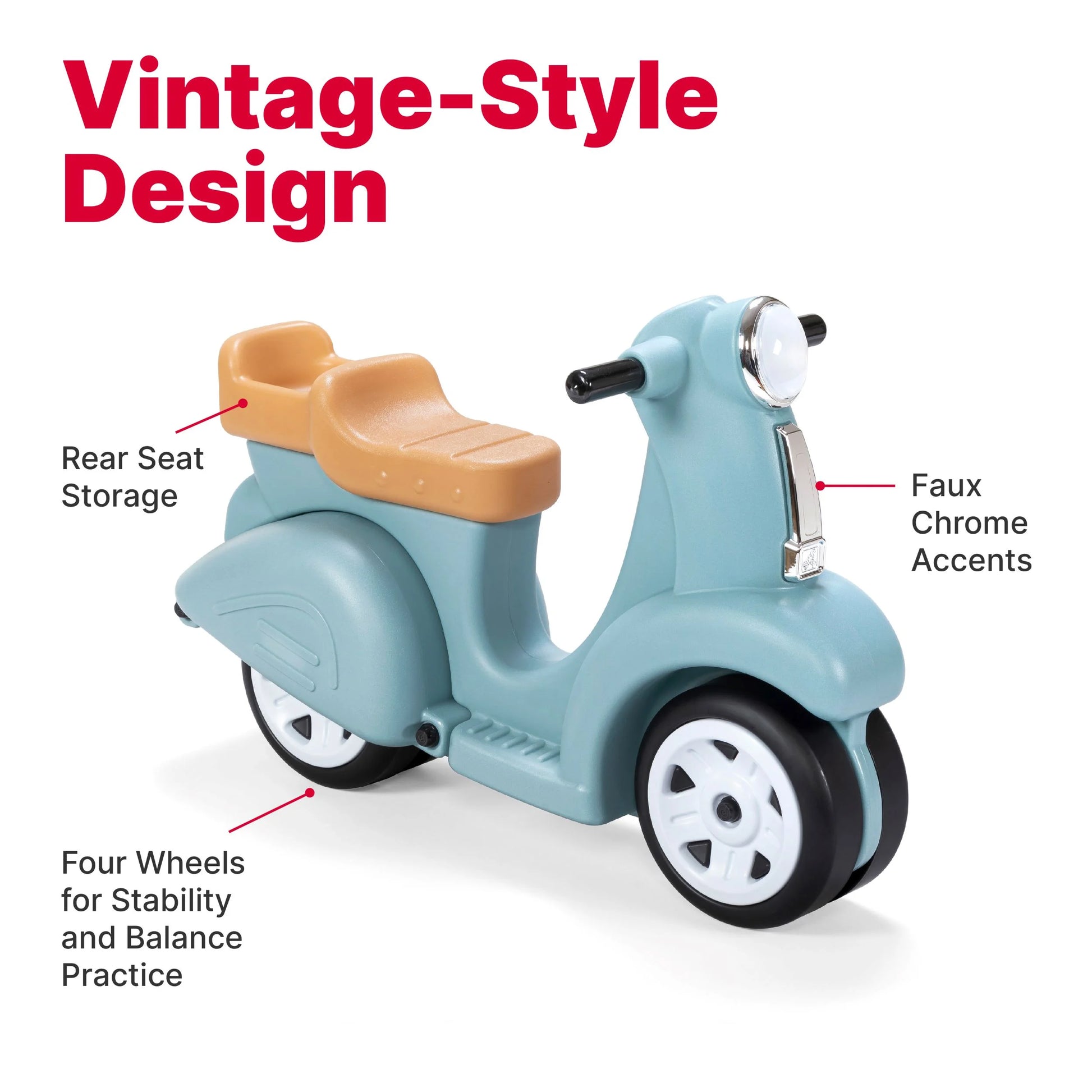 Ride along Scooter Aqua Ride on Toy with Vintage-Style Design, Foot-To-Floor Toddler Scooter with Four Wheels for Extra Stability