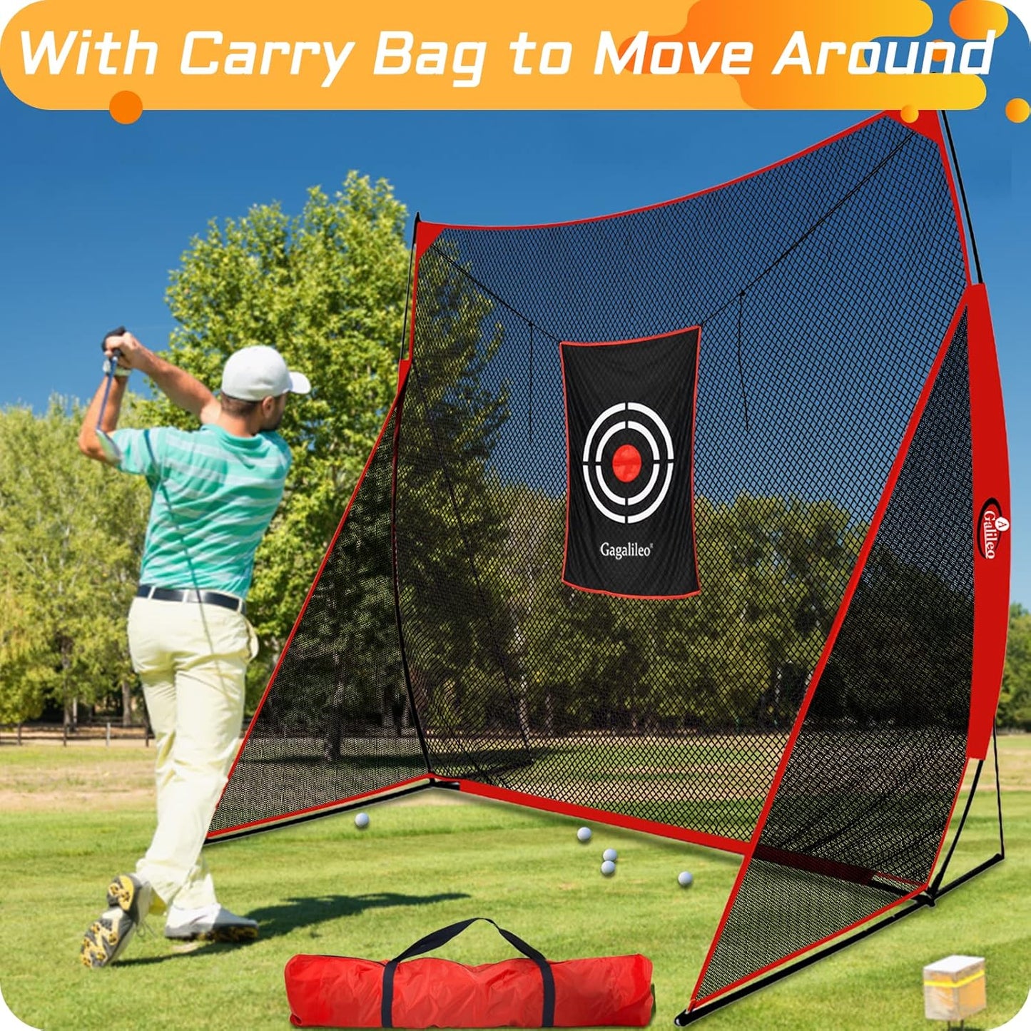 Golf Practice Net,Golf Net,Golf Nets for Backyard Driving,Golf Net for Indoor Use,Heavy Duty Golf Net with Target and Carry Bag,7X7/7X8Ft Easy Assemble and Fold