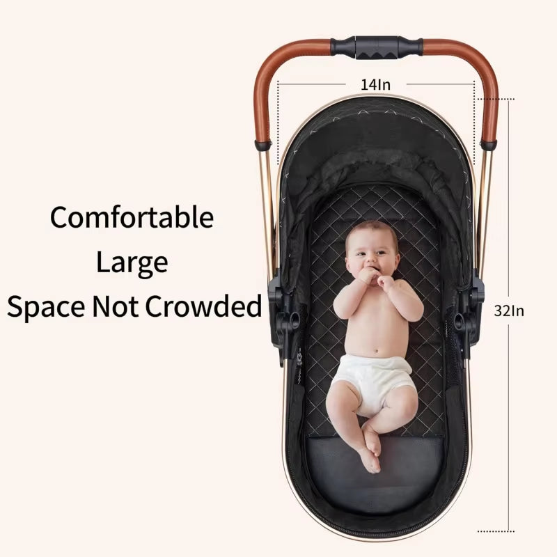 3 in 1 Baby Travel System Infant Baby Stroller Pushchair High Landscape Reversible Foldable Portable Stroller Newborn Pram Recli