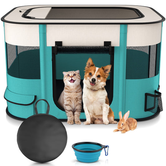 Pet Playpen, Foldable Portable Dog Cat Playpens Exercise Kennel Tent, Removable Shade Cover, Indoor Outdoor Travel Camping Use