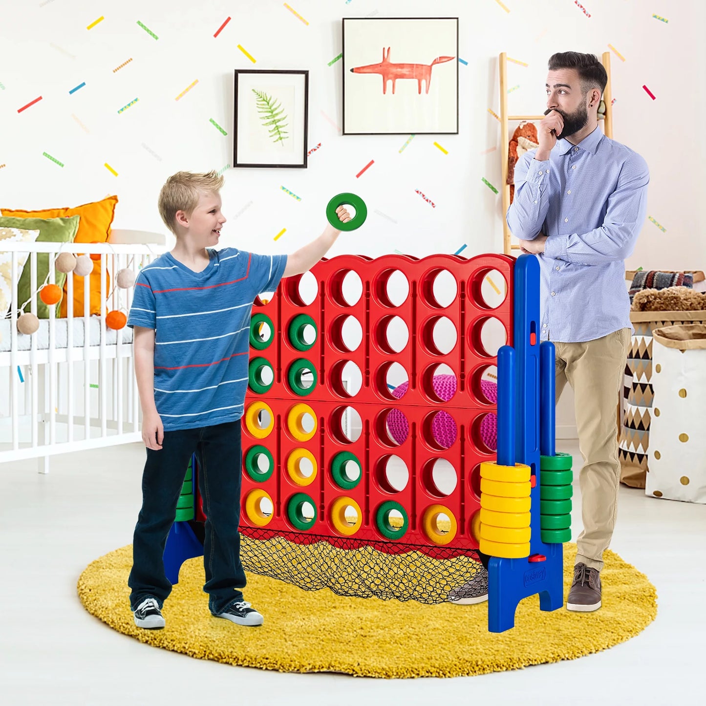 4-To-Score Giant Game Set 4-In-A-Row Connect Game W/Net Storage for Kids & Adult