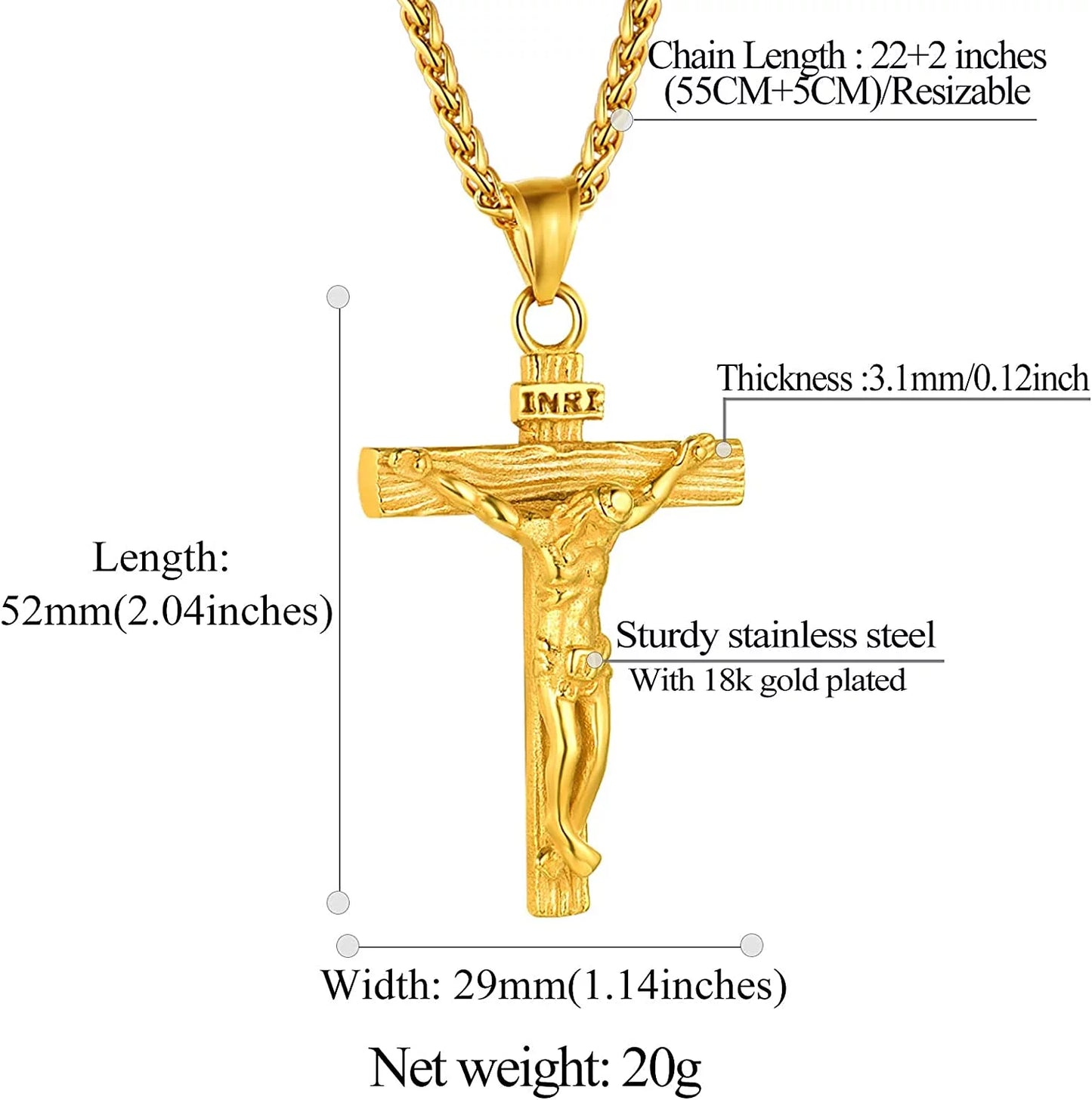 Men Cross Necklace Pendant 18K Gold Lord'S Prayer Pendant with 22+2 Inch Chain,With Gift Packaged