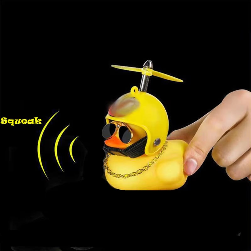 Car Duck with Helmet Broken Wind Pendant Small Yellow Duck Road Bike Motor Helmet Riding Cycling Accessories without Lights