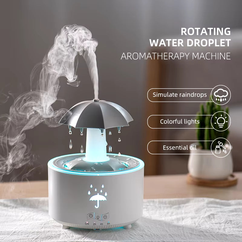 Creative Umbrella Water Drop Air Humidifier with Colorful Light Raindrop Aroma Essential Oil Diffuser Aromatherapy Humidifier