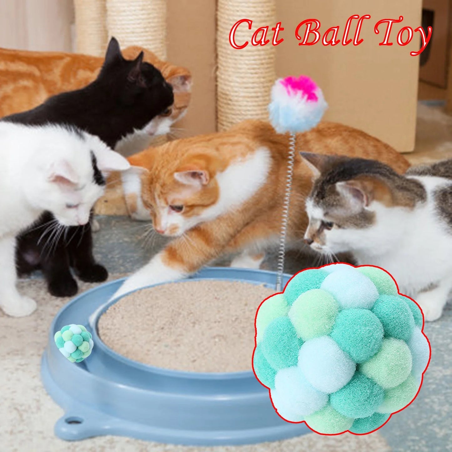 Funny Cat Toy Stretch Ball Built-In Bell Fuzzy Cats Creative Colorful Interactive Toy Christmas Cat Toy Balls for Indoor Cats and Kittens